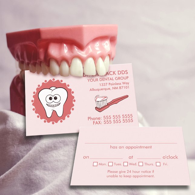 Tarjetas de visita de citas rosadas para dentistas (Subido por el creador)