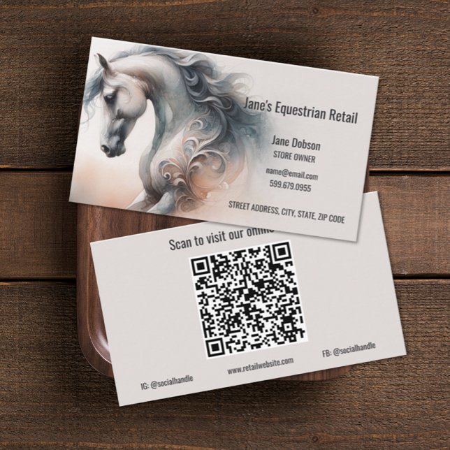 Tarjetas de visita de código QR ecuestres para cab (Horse Equestrian QR Code Business Cards (front and back))