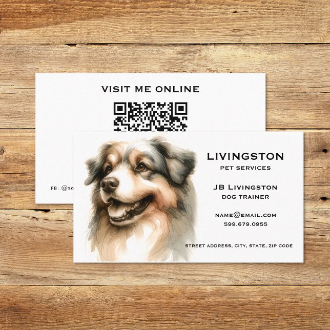 Tarjetas de visita de códigos QR para perros (Dog QR Code Business Cards (front and back))