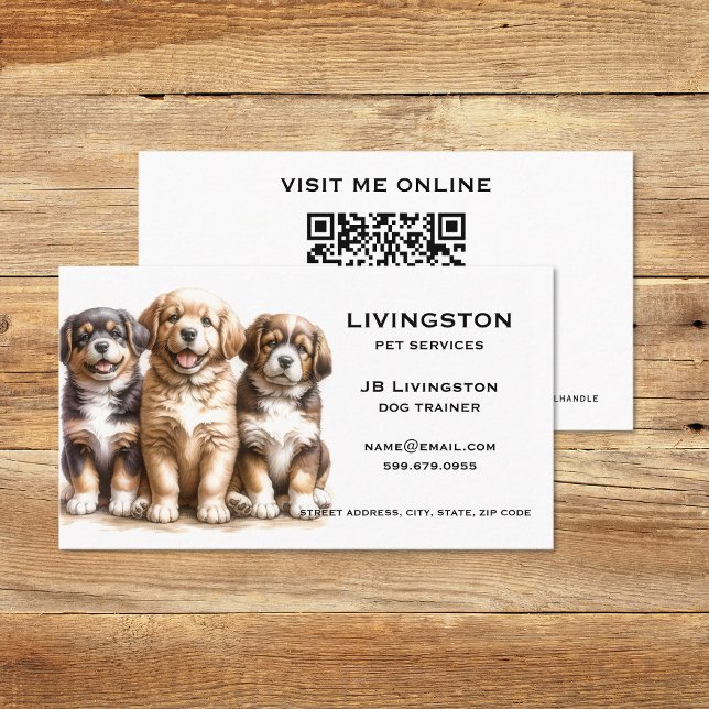 Tarjetas de visita de códigos QR para perros (Dog QR Code Business Cards (front and back))