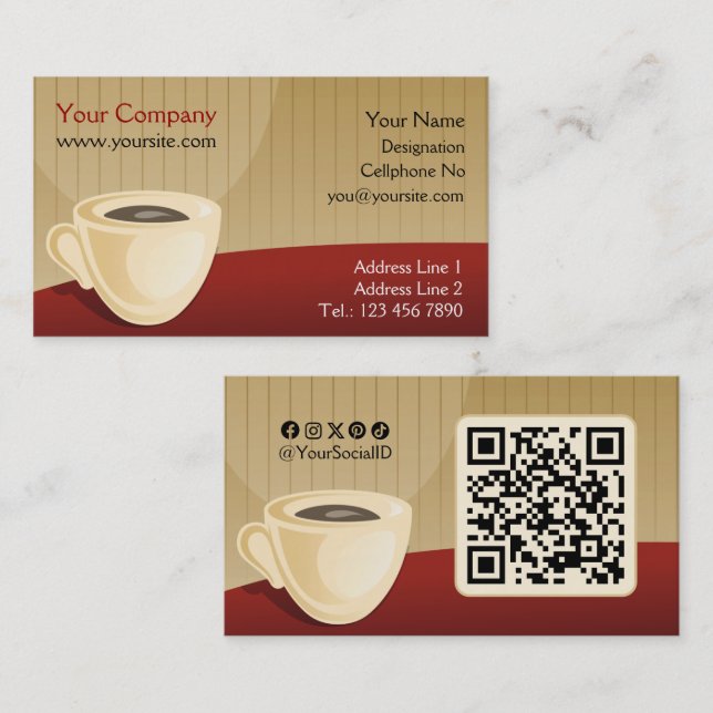 Tarjetas de visita de Coffee Shop (Anverso / Reverso)