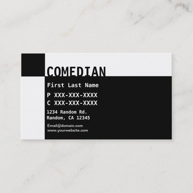 Tarjetas de visita de Comediante en blanco negro (Anverso)