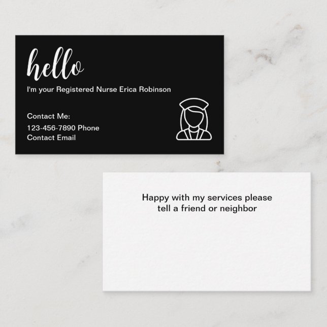 Tarjetas de visita de contacto de enfermeras regis (Anverso / Reverso)