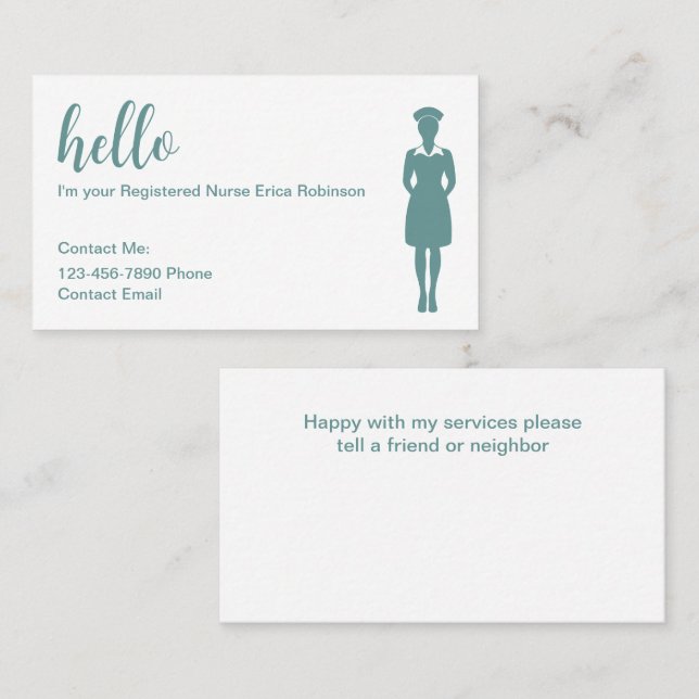 Tarjetas de visita de contacto de enfermeras regis (Anverso / Reverso)