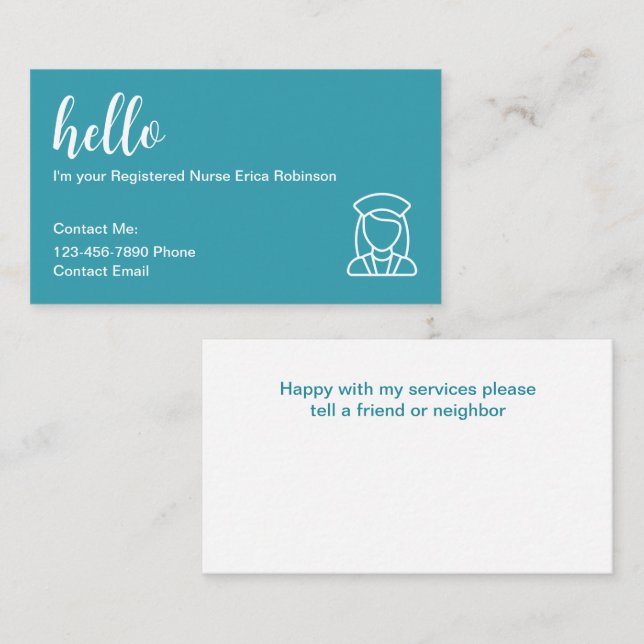Tarjetas de visita de contacto de enfermeras regis (Anverso / Reverso)