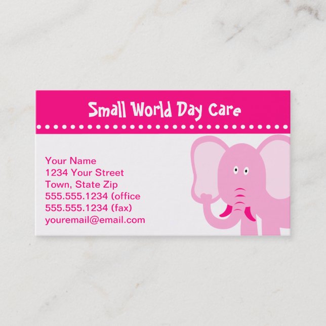 Tarjetas de visita de cuidado de día para elefante (Anverso)