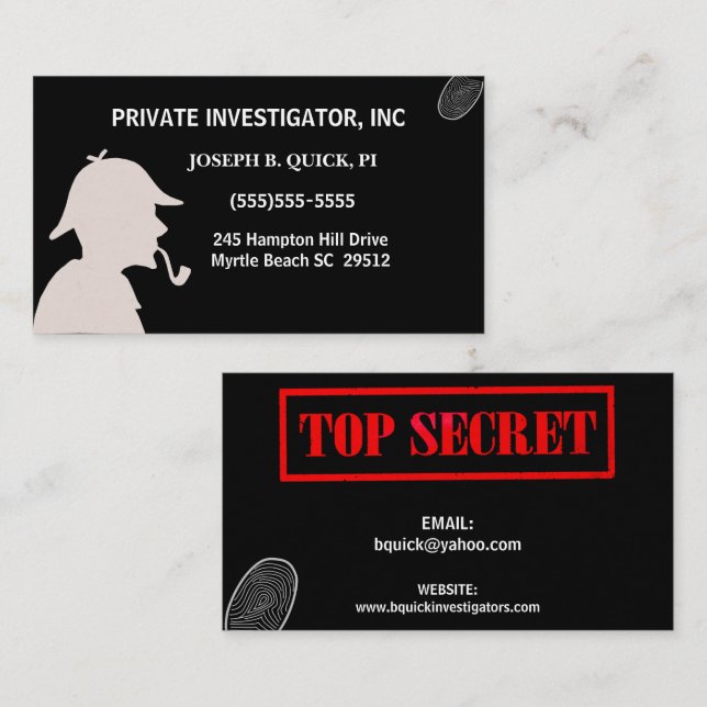 Tarjetas de visita de detective Private Investigat (Anverso / Reverso)