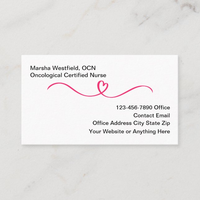 Tarjetas de visita de enfermera certificada oncoló (Anverso)
