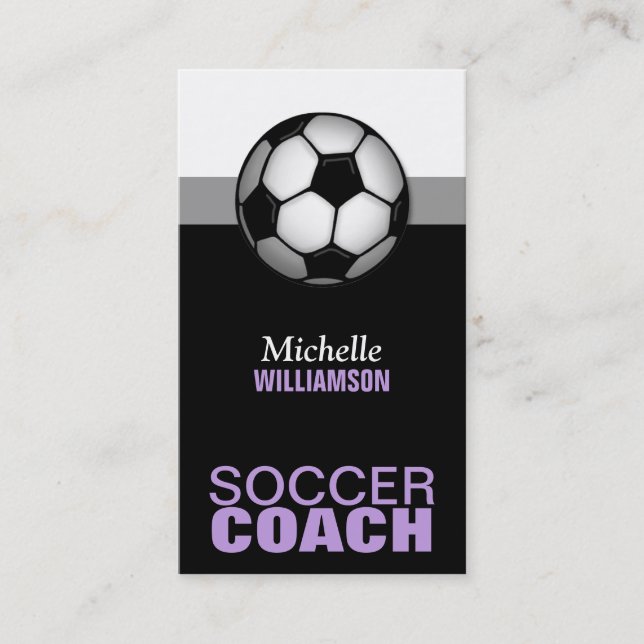 Tarjetas de visita de entrenador de fútbol morado  (Anverso)