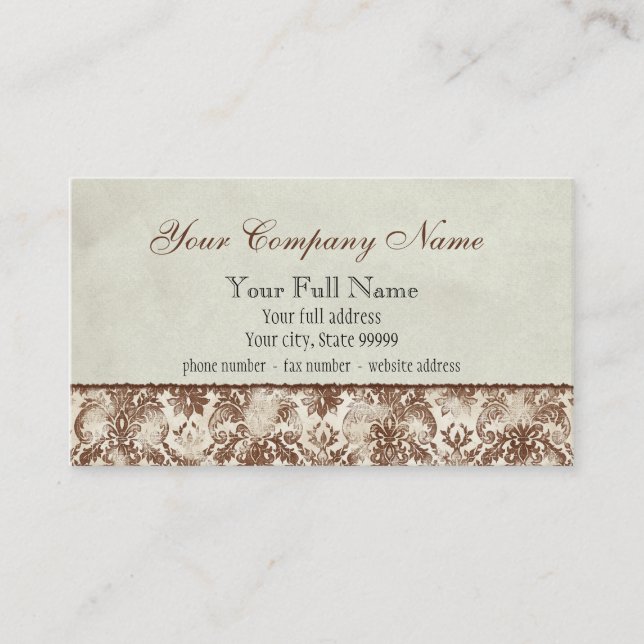 Tarjetas de visita de Fleur di Lys Damask Brown (Anverso)