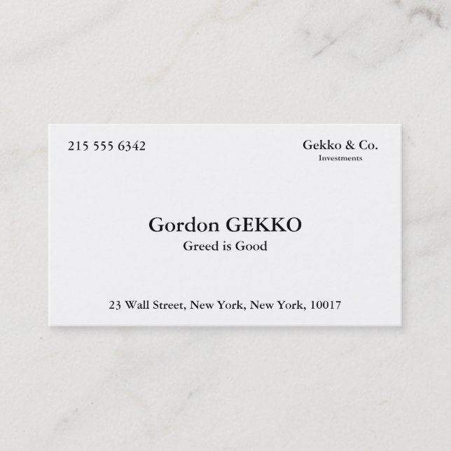Tarjetas de visita de Gordon Gekko (Anverso)
