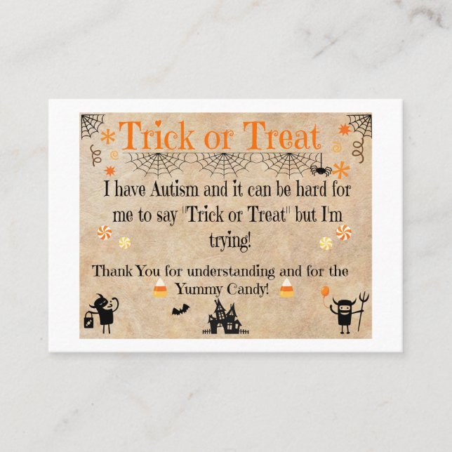 Tarjetas de visita de Halloween del autismo (Anverso)