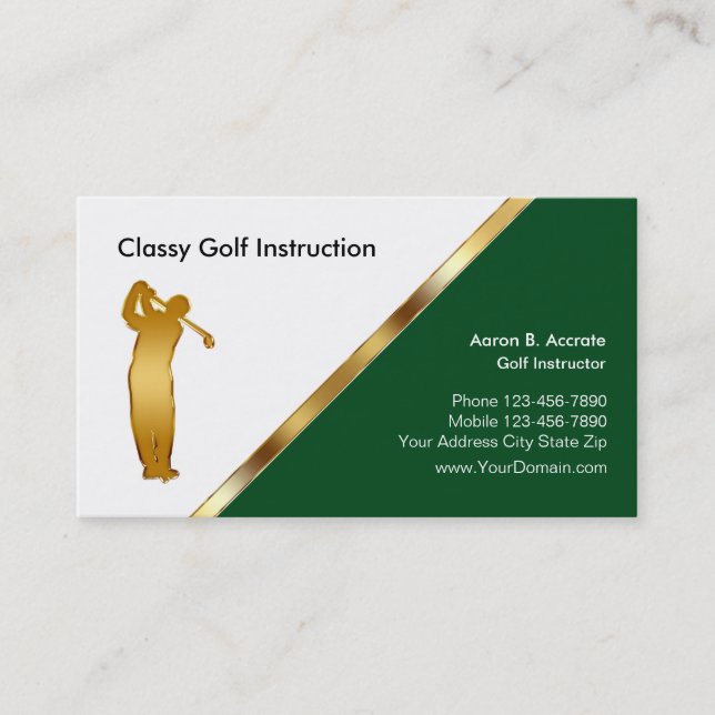 Tarjetas de visita de instructor de golf Classy (Anverso)