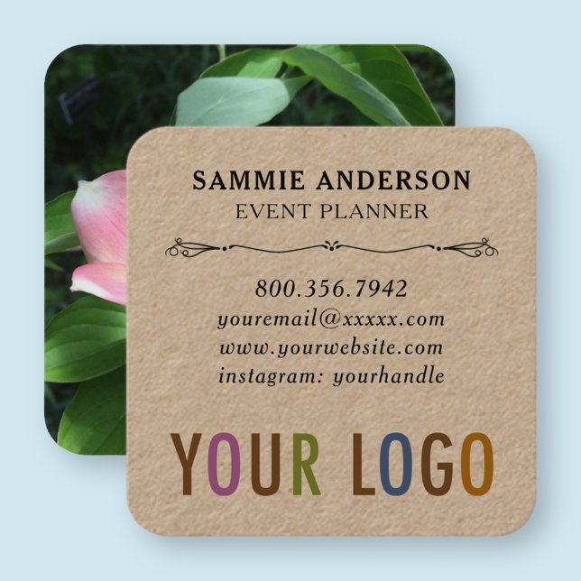 Tarjetas de visita de Kraft Square con esquinas re (MISOOK Kraft Rounded Square Business Cards with Logo and Photo)