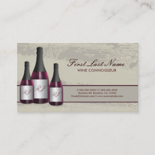 Tarjetas de visita de la botella de vino tinto de 