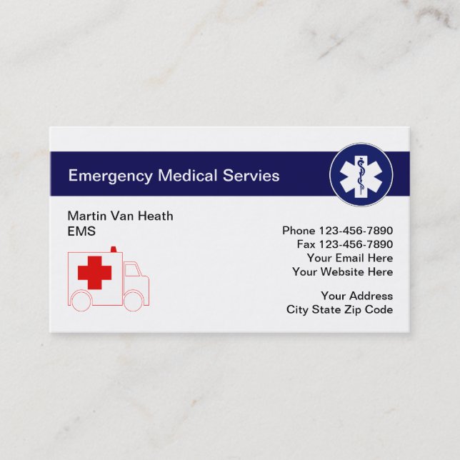 Tarjetas de visita de la emergencia médica (Anverso)