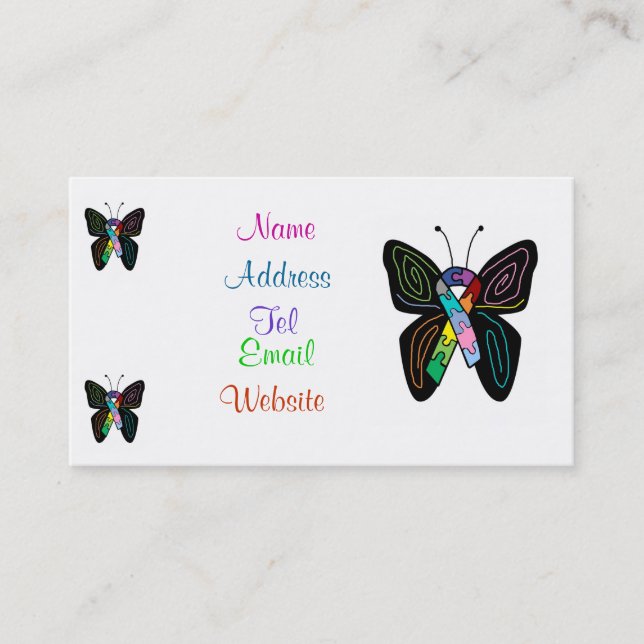 Tarjetas de visita de la mariposa del autismo (Anverso)