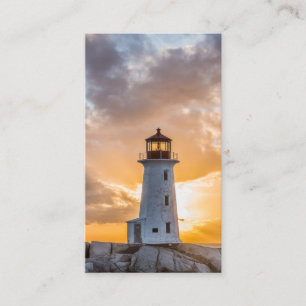 Tarjetas de visita de la puesta del sol del faro