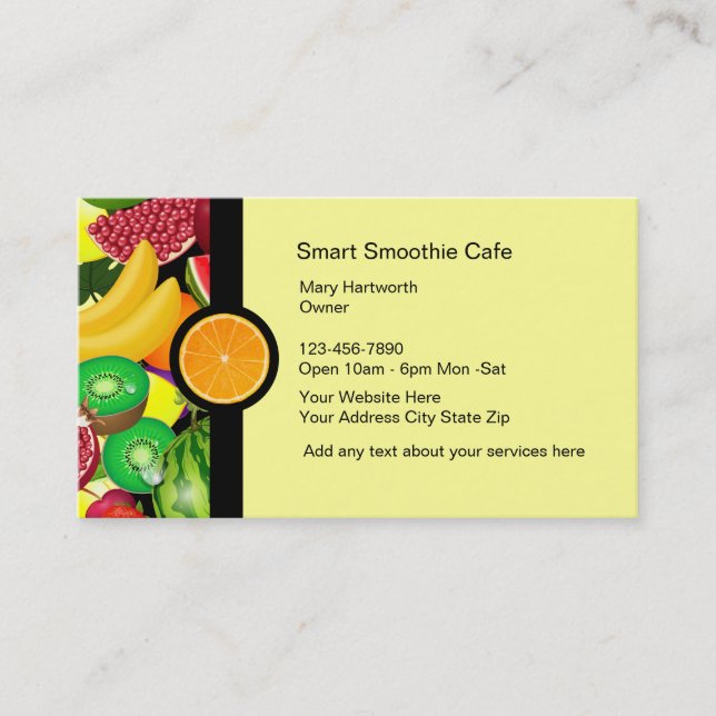 Tarjetas de visita de la tienda del Smoothie (Anverso)