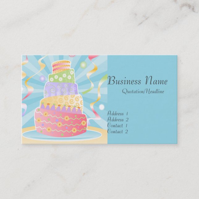 Tarjetas de visita de la torta del fiesta (Anverso)