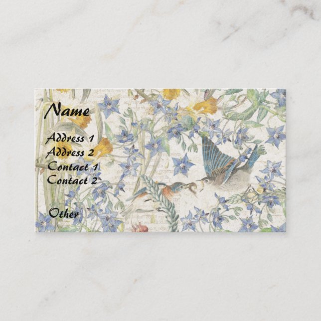 Tarjetas de visita de las flores de los pájaros (Anverso)