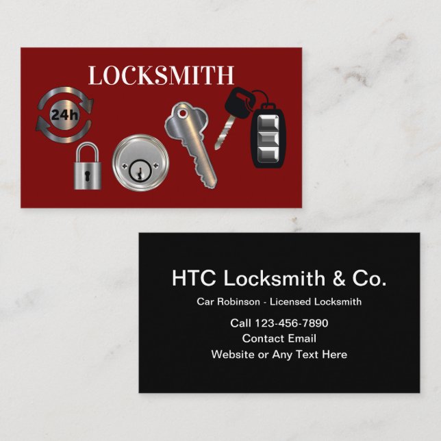 Tarjetas de visita de locksmith 24 horas (Anverso / Reverso)