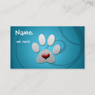 Tarjetas de visita de Mascota Blue Silver Paw Hear