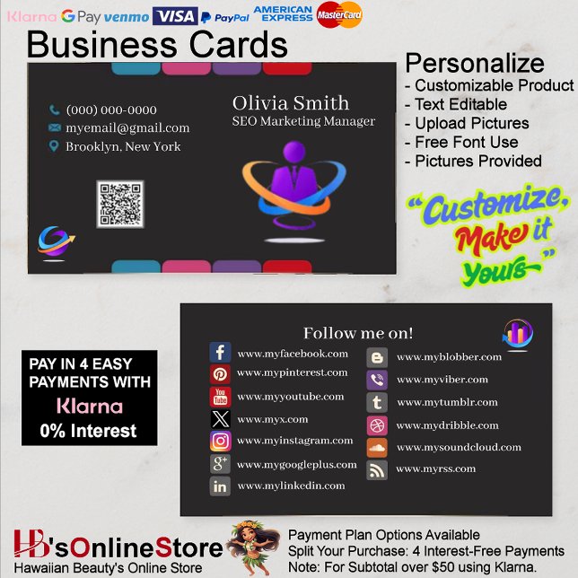 Tarjetas de visita de medios sociales 5 Paquete de (Social Media Business Cards 5 Pack of 100.)