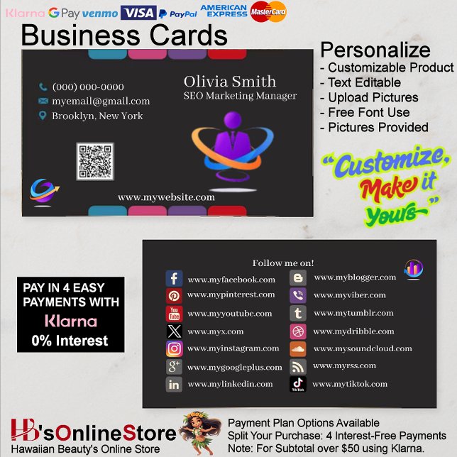 Tarjetas de visita de medios sociales 6 Paquete de (Social Media Business Cards 6 Pack of 100.)