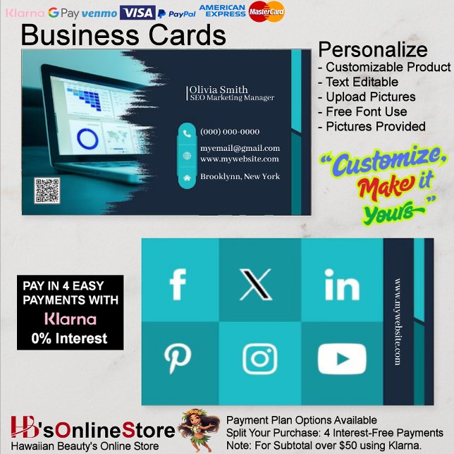 Tarjetas de visita de medios sociales 7 Paquete de (Social Media Business Cards 7 Pack of 100.)