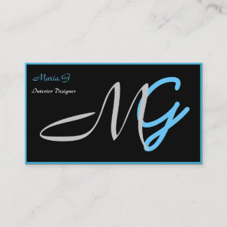 Tarjetas de visita de monograma azul de personaliz