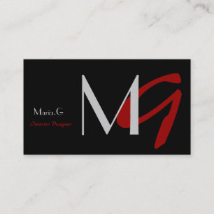 Tarjetas de visita de monograma negro y rojo perso