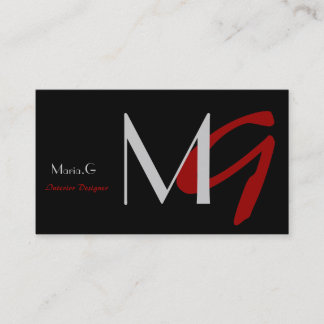 Tarjetas de visita de monograma negro y rojo perso