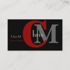 Tarjetas de visita de monograma negro y rojo perso