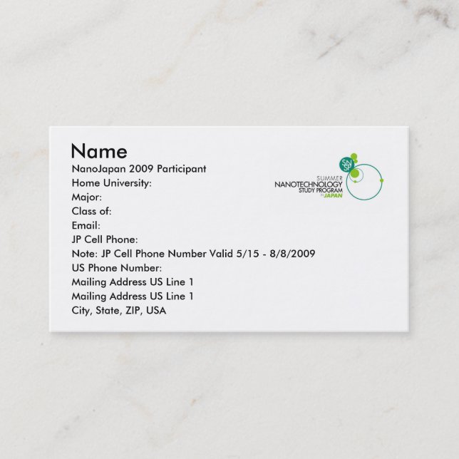 Tarjetas de visita de NanoJapan (Anverso)