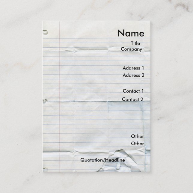 Tarjetas de visita de papel del cuaderno (Anverso)