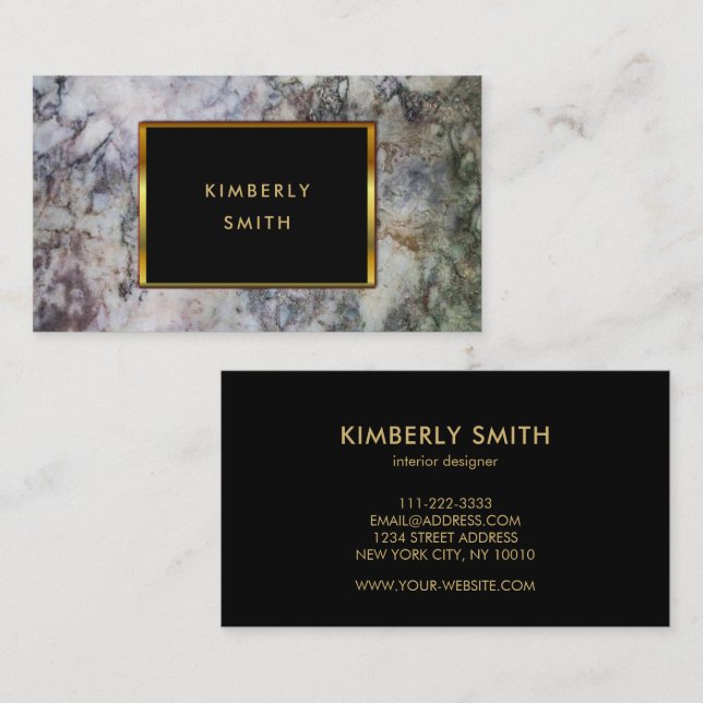 Tarjetas de visita de patrones de mármol gris negr (Anverso / Reverso)