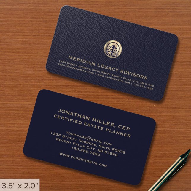 Tarjetas de visita de planificación de bienes (Elegant brushed metallic gold logo template business cards estate planners business professionals)