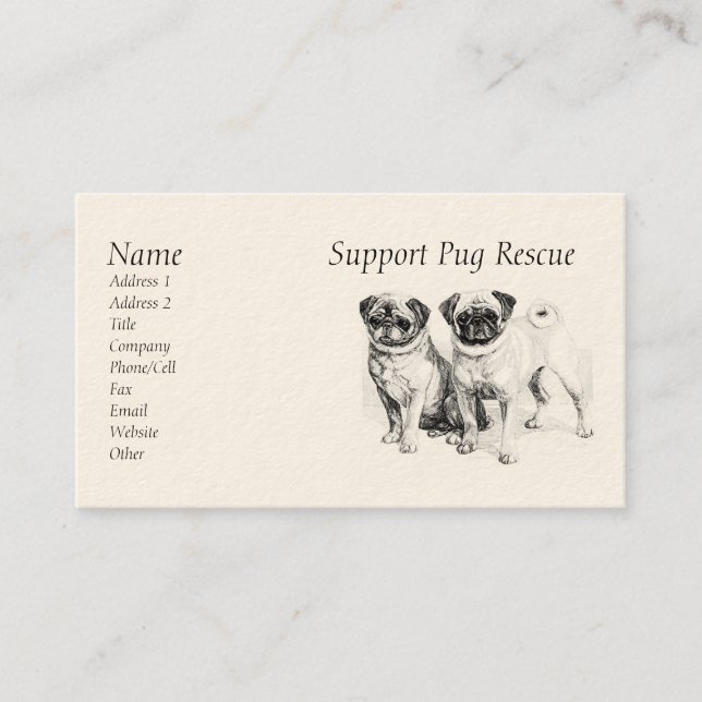 Tarjetas de visita de Pugs preciosos de personaliz (Anverso)