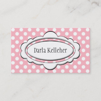 Tarjetas de visita de puntos de polka rosa y blanc