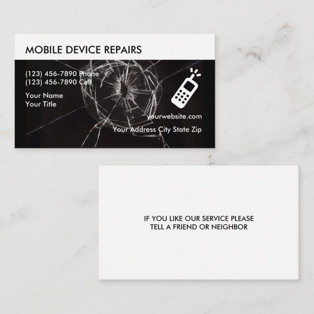 Tarjetas de visita de reparación de teléfonos móvi (Anverso / Reverso)