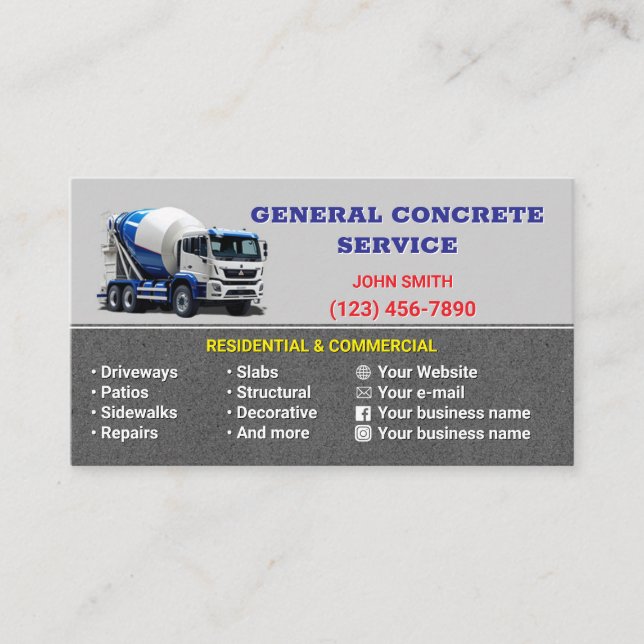 Tarjetas de visita de servicio en concreto (Anverso)