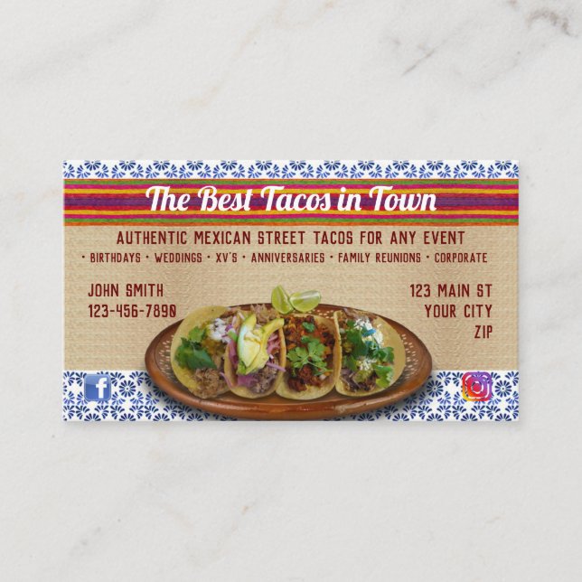 Tarjetas de visita de servicio Taco (Anverso)