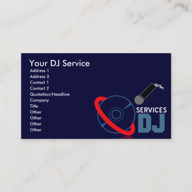 Tarjetas de visita de servicios de DJ (Anverso)