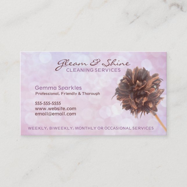 Tarjetas de visita de servicios de limpieza rosa (Anverso)