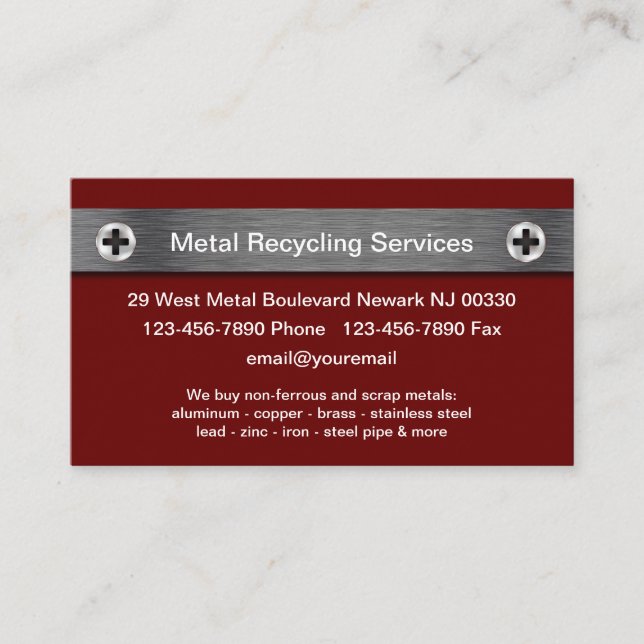 Tarjetas de visita de servicios de reciclaje metal (Anverso)