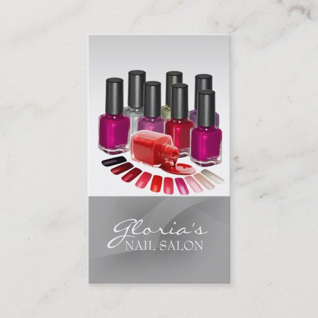 Tarjetas de visita de técnico de uñas grises (Anverso)