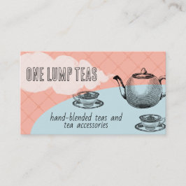 Tarjetas de visita de tetera de flores azules y te