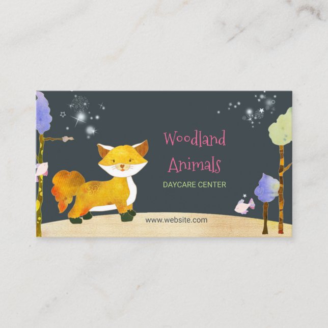 Tarjetas de visita de Woodland Fox Daycare Center (Anverso)