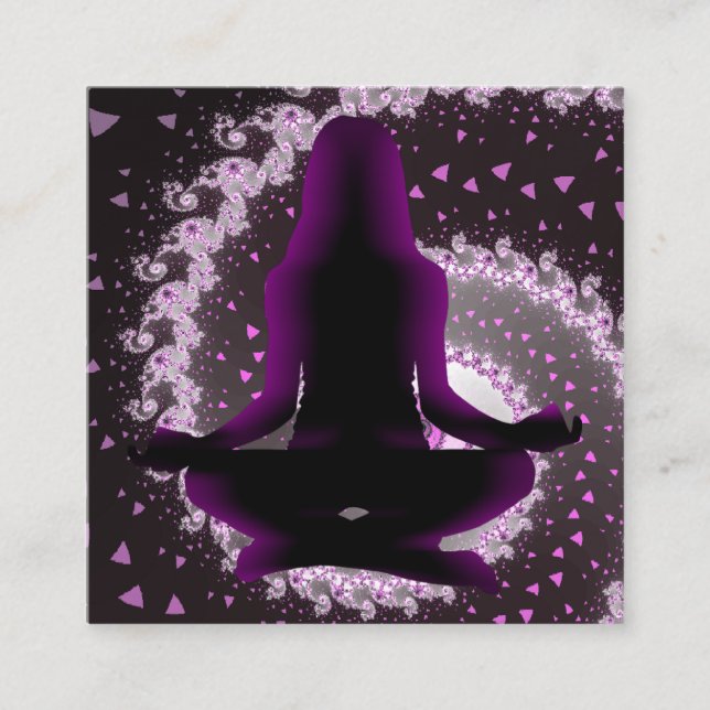 Tarjetas de visita de yoga morado y negro para la  (Anverso)